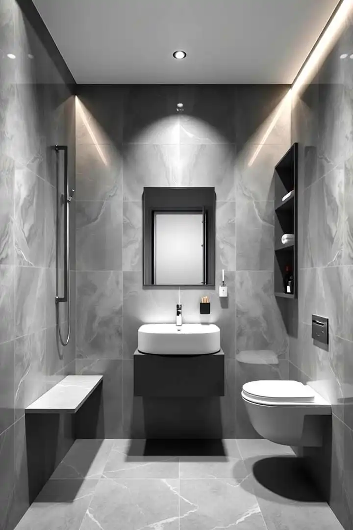 Classic white subway tile backsplash with gray lower cabinets and black hardware in a modern kitchen